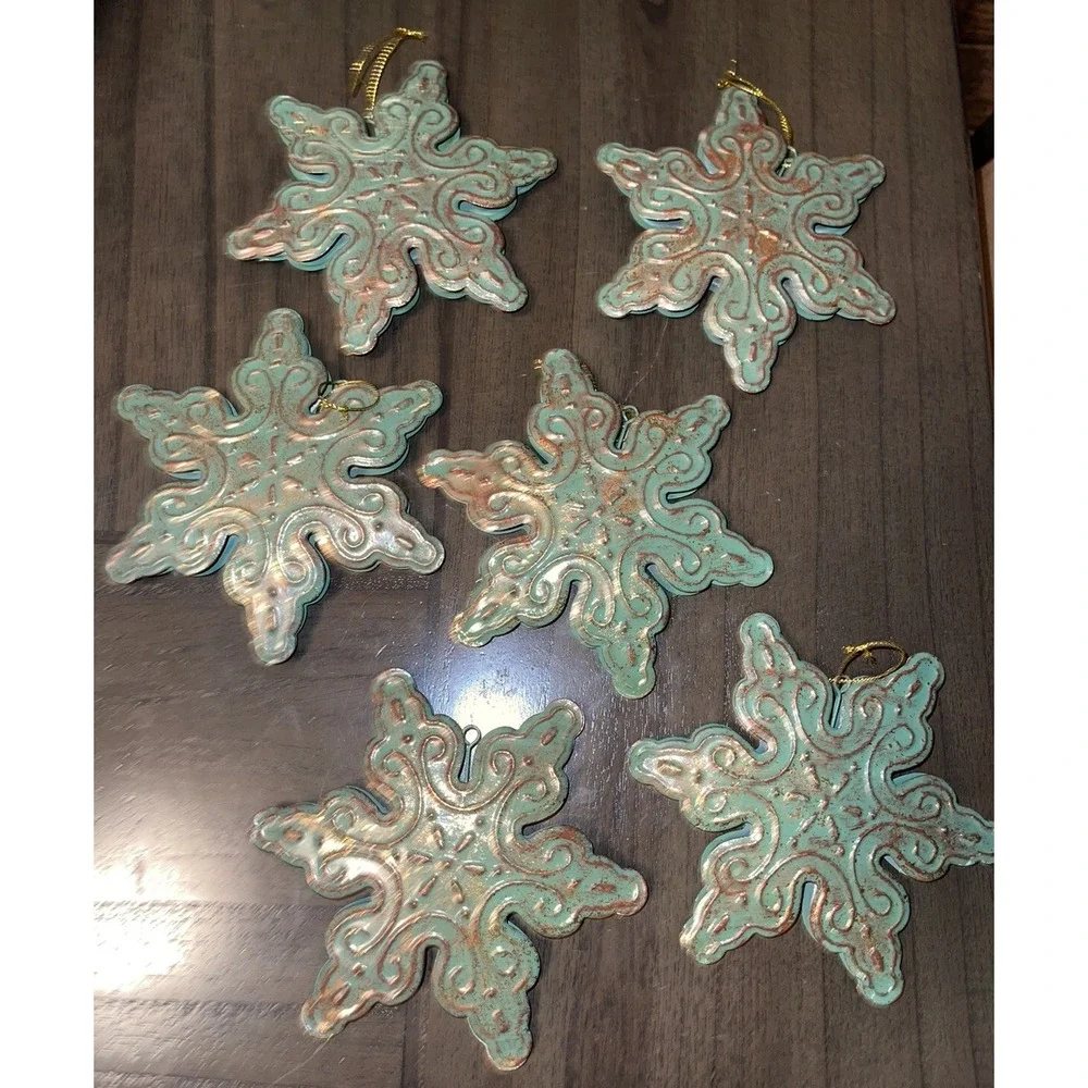 PIER 1 IMPORT METAL ANTIQUE LOOK CHRISTMAS SNOWFLAKE ORNAMENTS 6